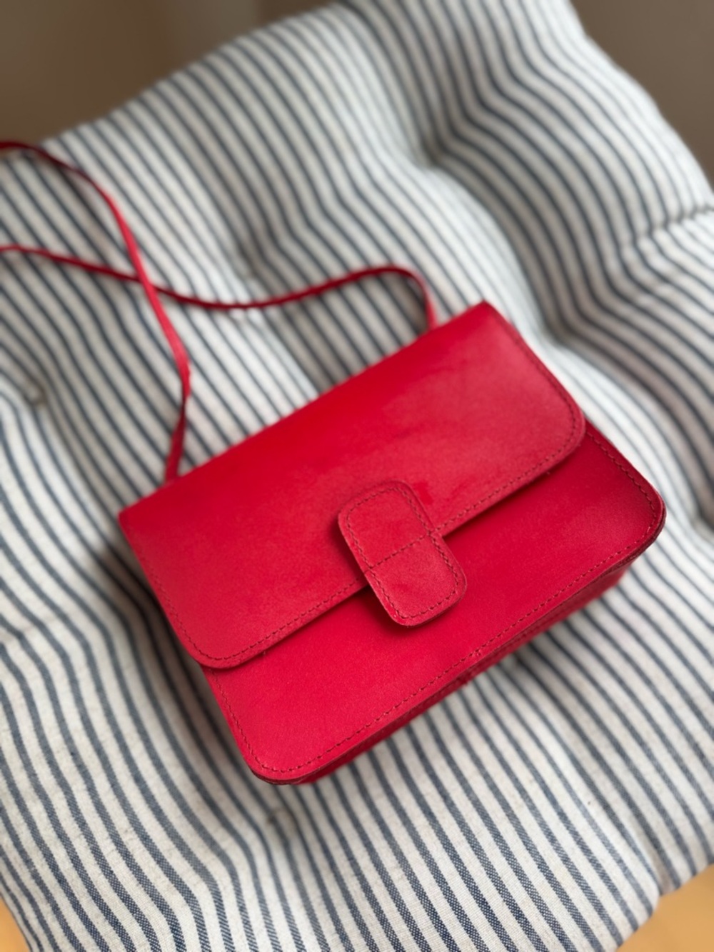 Vintage 80s 90s Cherry Red Leather Mini Purse Built in Mirror